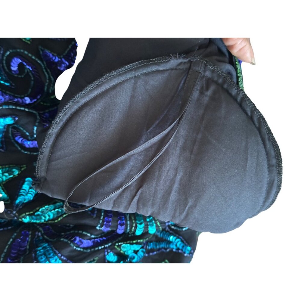 Vintage Laurence Kazar New York Silk Blue Beaded Sequins Sz 5X Party Evening Top - Picture 8 of 12